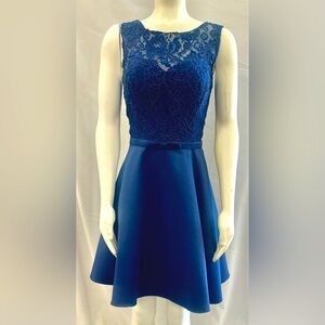 Beautiful navy lace and satin short formal dress